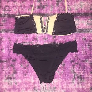 Beach Bunny Bikini Bronze Top + Black Bottoms